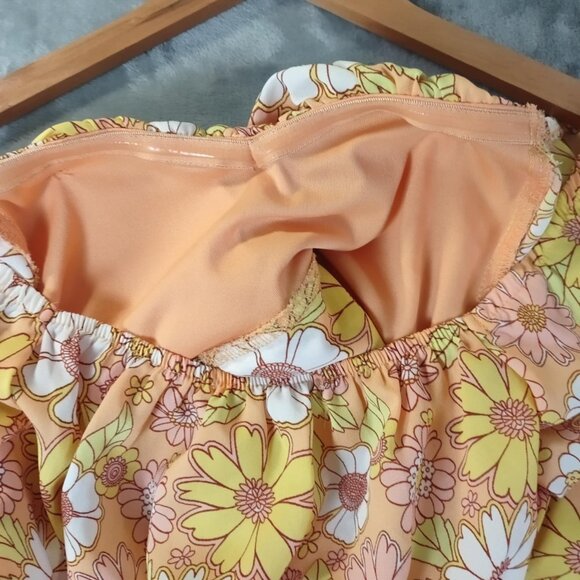 Madden NYC Floral Puff Sleeve CropTop M Y2K Retro Orange Festival Sunflower Vibe - Picture 7 of 14